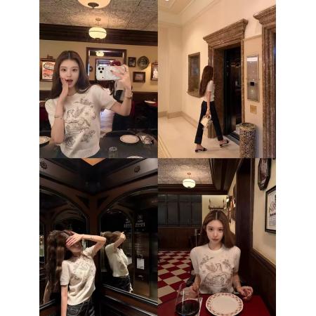 BY10400# 早安樊樊新年小马100绵羊毛重工刺绣显瘦正肩针织短袖上衣女 服裝批發女裝批發服飾貨源