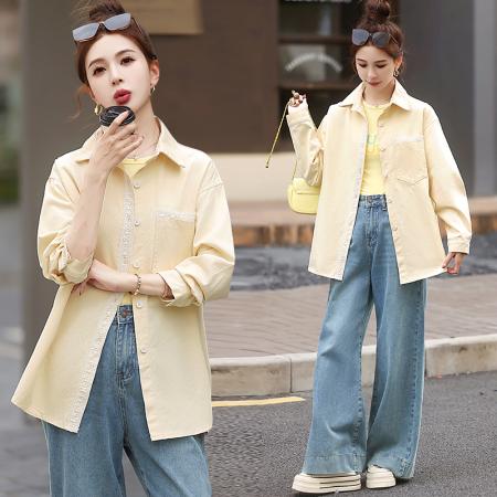 BY10408# 设计感蕾丝拼接甜美长袖衬衫女早春新款宽松休闲外套上衣 服裝批發女裝批發服飾貨源