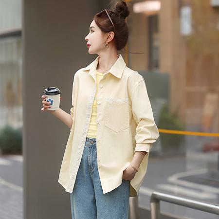 BY10408# 设计感蕾丝拼接甜美长袖衬衫女早春新款宽松休闲外套上衣 服裝批發女裝批發服飾貨源