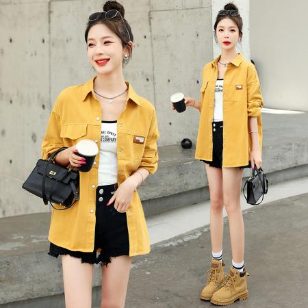BY10409# 春秋新款韩版宽松彩色衬衫女休闲百搭洗水棉牛仔衬衣外套 服裝批發女裝批發服飾貨源