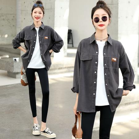 BY10409# 春秋新款韩版宽松彩色衬衫女休闲百搭洗水棉牛仔衬衣外套 服裝批發女裝批發服飾貨源
