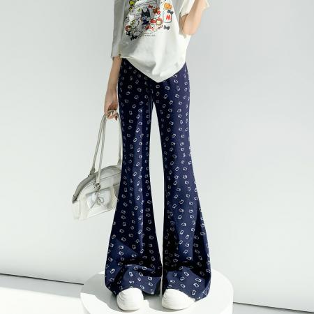 BY10412# 印花微喇裤女夏季高腰显瘦运动裤直筒休闲卫裤喇叭拖地裤 服裝批發女裝批發服飾貨源