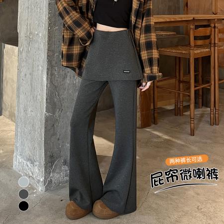 BY10415# 假两件屁帘微喇裤女春夏新款高腰显瘦休闲卫裤拖地喇叭裤 服裝批發女裝批發服飾貨源
