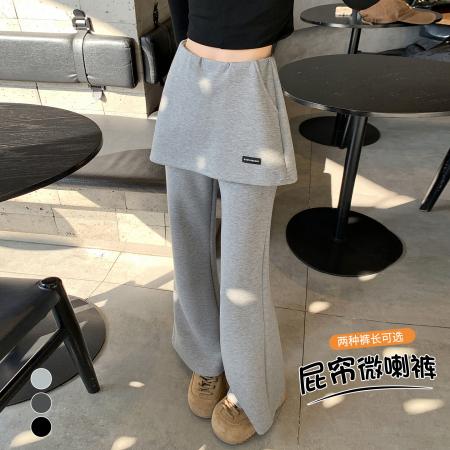 BY10415# 假两件屁帘微喇裤女春夏新款高腰显瘦休闲卫裤拖地喇叭裤 服裝批發女裝批發服飾貨源