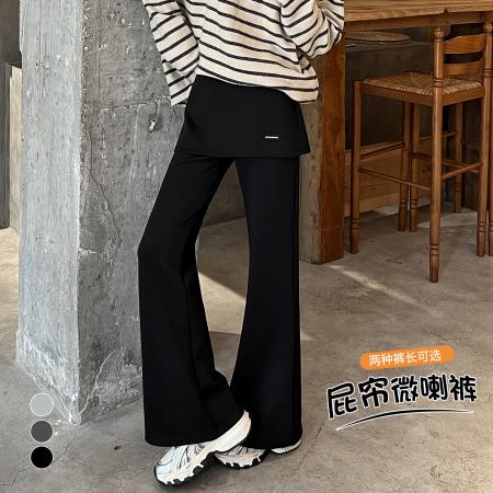 BY10415# 假两件屁帘微喇裤女春夏新款高腰显瘦休闲卫裤拖地喇叭裤 服裝批發女裝批發服飾貨源