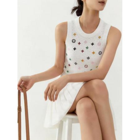 BY10421# 重工刺绣蝴蝶白色针织背心大码女装春季无袖修身百搭短上衣 服裝批發女裝批發服飾貨源