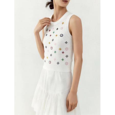 BY10421# 重工刺绣蝴蝶白色针织背心大码女装春季无袖修身百搭短上衣 服裝批發女裝批發服飾貨源