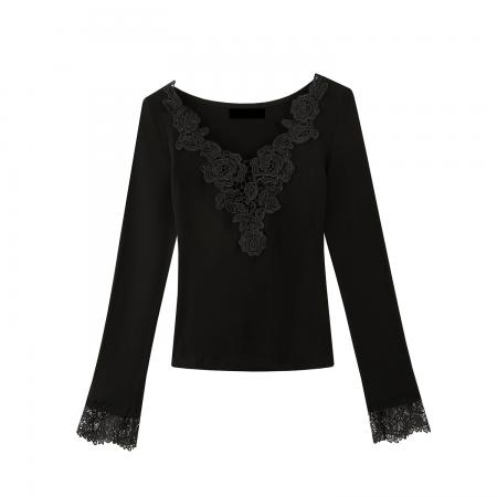 BY10426# 设计感拼接v领长袖T恤女秋修身内搭纯欲风打底上衣 服裝批發女裝批發服飾貨源