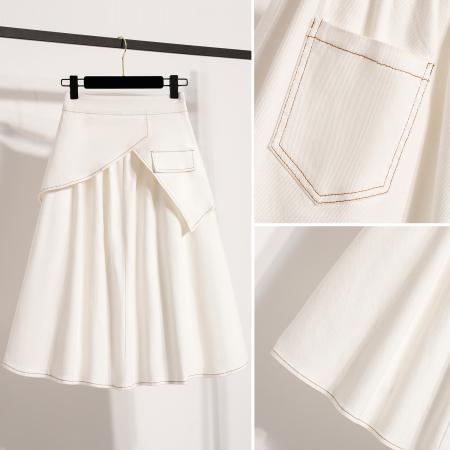 BY10428# 春夏大码松紧腰牛仔中长款裙高腰胖mm显瘦遮胯A字休闲半身裙 服裝批發女裝批發服飾貨源