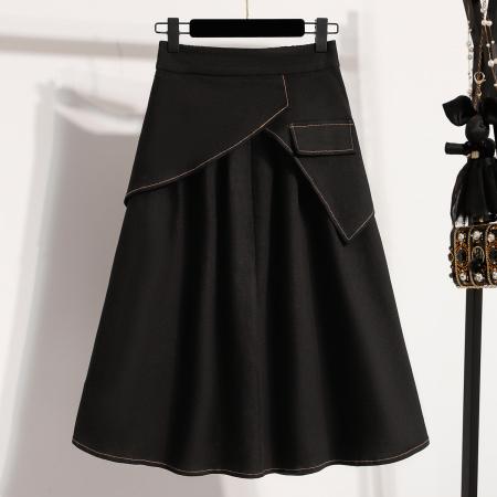 BY10428# 春夏大码松紧腰牛仔中长款裙高腰胖mm显瘦遮胯A字休闲半身裙 服裝批發女裝批發服飾貨源