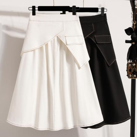 BY10428# 春夏大码松紧腰牛仔中长款裙高腰胖mm显瘦遮胯A字休闲半身裙 服裝批發女裝批發服飾貨源