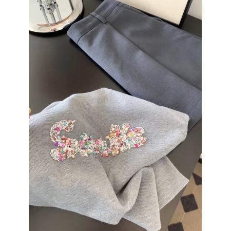 BY10429# 灰色重工镶钻字母针织短袖T恤女夏季新款高级感洋气显瘦上衣 服裝批發女裝批發服飾貨源