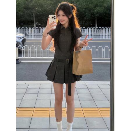 BY10435# 夏季韩系学院风复古灰色polo领气质连衣裙特别漂亮掐腰小裙子 服裝批發女裝批發服飾貨源