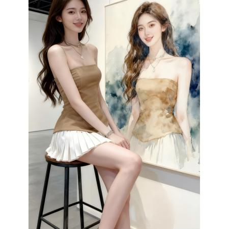 BY10437# 夏季新款韩系氛围感女神小个子一整套穿搭假两件抹胸裙连衣裙女装 服裝批發女裝批發服飾貨源