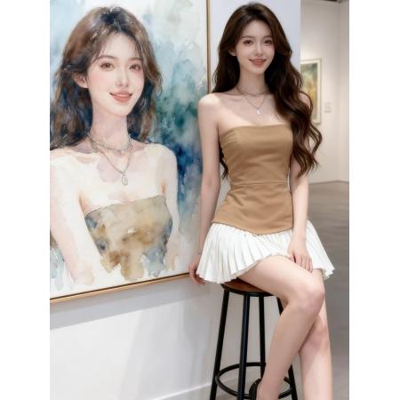 BY10437# 夏季新款韩系氛围感女神小个子一整套穿搭假两件抹胸裙连衣裙女装 服裝批發女裝批發服飾貨源