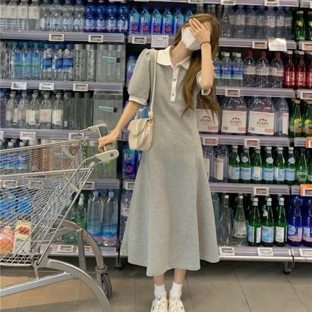 BY10441# 夏季新款韩版收腰显瘦蝴蝶结气质方领A字泡泡短袖连衣裙女装 服裝批發女裝批發服飾貨源