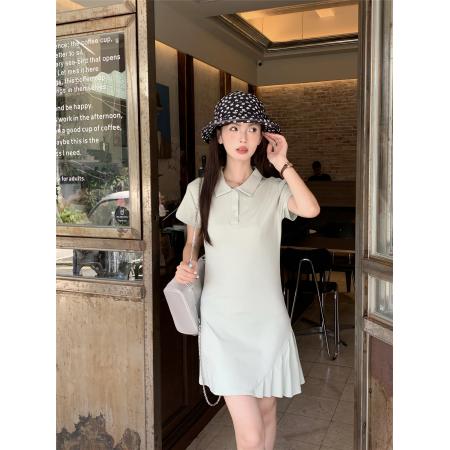 BY10442# POLO领短袖T恤连衣裙女夏季韩版通勤裙子设计感小众短裙 服裝批發女裝批發服飾貨源