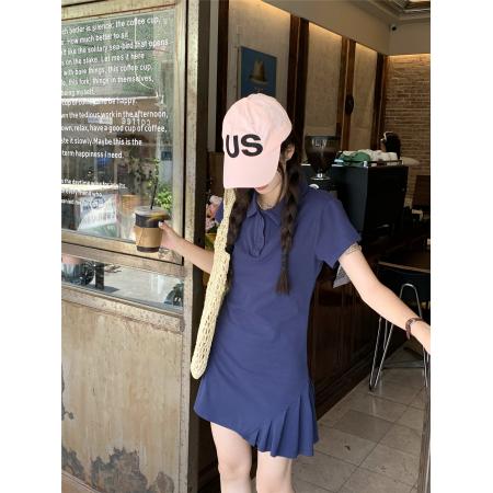 BY10442# POLO领短袖T恤连衣裙女夏季韩版通勤裙子设计感小众短裙 服裝批發女裝批發服飾貨源