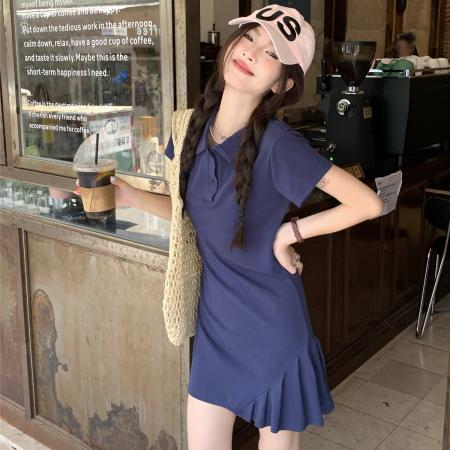 BY10442# POLO领短袖T恤连衣裙女夏季韩版通勤裙子设计感小众短裙 服裝批發女裝批發服飾貨源