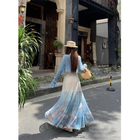 BY10447# 度假风吊带连衣裙女夏季气质纯欲显瘦鱼尾插片裙 服裝批發女裝批發服飾貨源