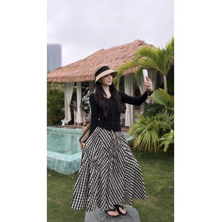 BY10448# YANYAN春季百搭V领坑条针织毛衣长袖上衣YY-9519➕格子裙 服裝批發女裝批發服飾貨源