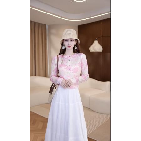 BY10449# 春季新款撞色花朵针织开衫设计感气质上衣➕裙子 服裝批發女裝批發服飾貨源