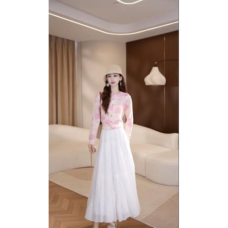 BY10449# 春季新款撞色花朵针织开衫设计感气质上衣➕裙子 服裝批發女裝批發服飾貨源