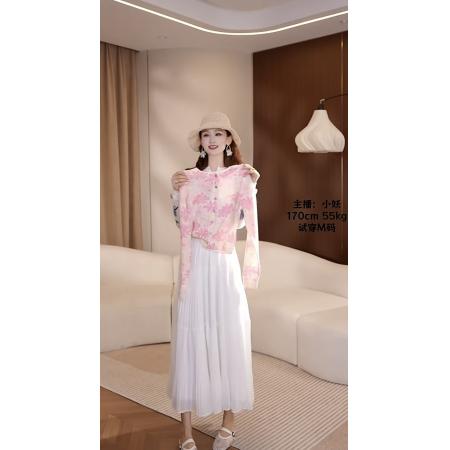 BY10449# 春季新款撞色花朵针织开衫设计感气质上衣➕裙子 服裝批發女裝批發服飾貨源