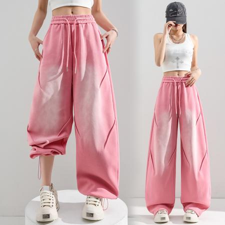 BY10452# 春季新款宽松扎染美式休闲弯刀裤显瘦两穿卫裤阔腿裤女 服裝批發女裝批發服飾貨源