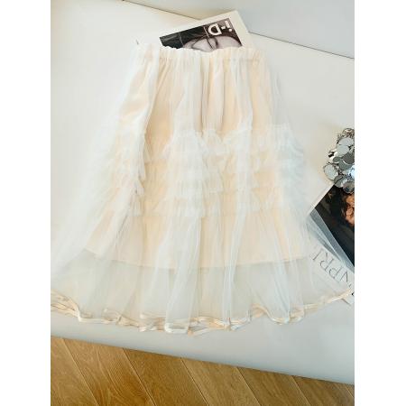 BY10453# 层次感网纱木耳拼接半身裙女春夏新款韩版气质蓬蓬蛋糕裙中裙 服裝批發女裝批發服飾貨源