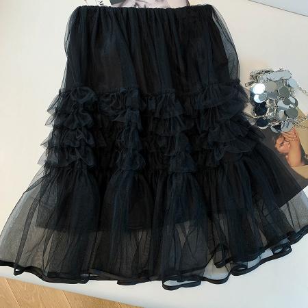 BY10453# 层次感网纱木耳拼接半身裙女春夏新款韩版气质蓬蓬蛋糕裙中裙 服裝批發女裝批發服飾貨源