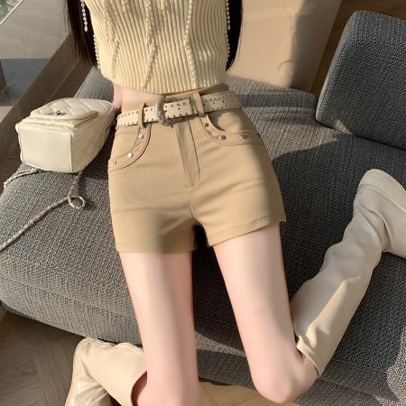 BY10455# 铆钉休闲短裤女春夏美式热辣妹高腰修身直筒裤子紧身热裤外穿 服裝批發女裝批發服飾貨源