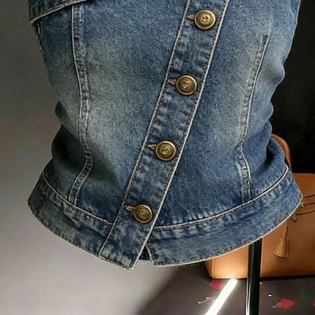 BY10466# 不对称设计牛仔吊带衫修身新款辣妹无袖气质背心小个子收腰上衣 服裝批發女裝批發服飾貨源