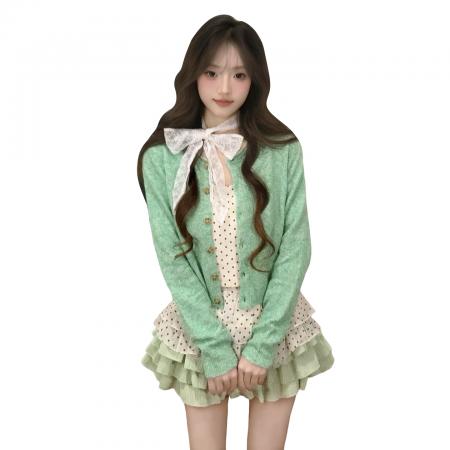 BY10467# 韩系独特漂亮春秋一整套超级好看套装裙开衫背心蓬蓬裙子三件套 服裝批發女裝批發服飾貨源