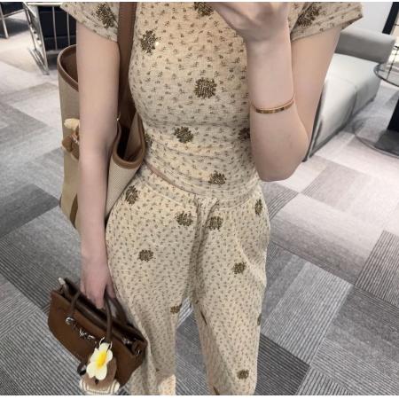 BY10473# 纯欲风时尚套装修身气质上衣两件春季新款显瘦阔腿裤套装 服裝批發女裝批發服飾貨源