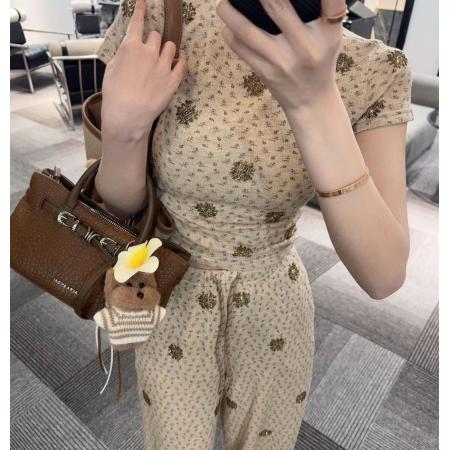 BY10473# 纯欲风时尚套装修身气质上衣两件春季新款显瘦阔腿裤套装 服裝批發女裝批發服飾貨源