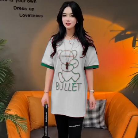 BY10475# 纯棉时尚中长款t恤女夏新款气质小众印花圆领上衣潮 服裝批發女裝批發服飾貨源