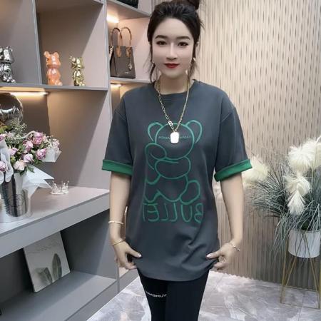 BY10475# 纯棉时尚中长款t恤女夏新款气质小众印花圆领上衣潮 服裝批發女裝批發服飾貨源