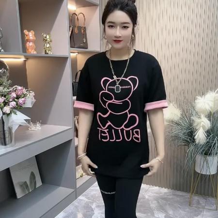 BY10475# 纯棉时尚中长款t恤女夏新款气质小众印花圆领上衣潮 服裝批發女裝批發服飾貨源