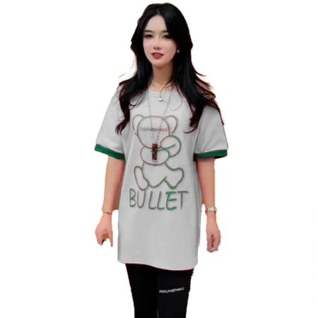 BY10475# 纯棉时尚中长款t恤女夏新款气质小众印花圆领上衣潮 服裝批發女裝批發服飾貨源