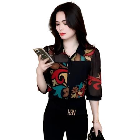 BY10476# 设计感提花衬衫女春夏新款韩版洋气时尚减龄百搭上衣 服裝批發女裝批發服飾貨源