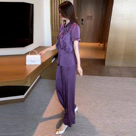 BY10477# 新中式休闲套装女夏季新款显瘦洋气衬衫阔腿裤两件套 服裝批發女裝批發服飾貨源