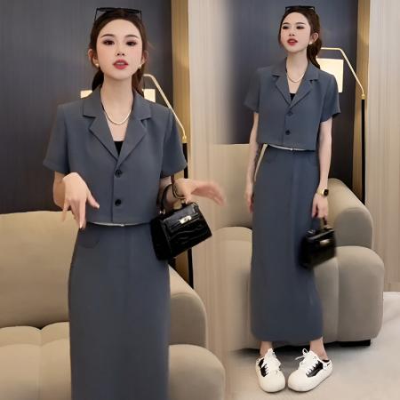 BY10479# 夏装搭配一整套女新款气质西装短外套休闲阔腿裤两件套 服裝批發女裝批發服飾貨源