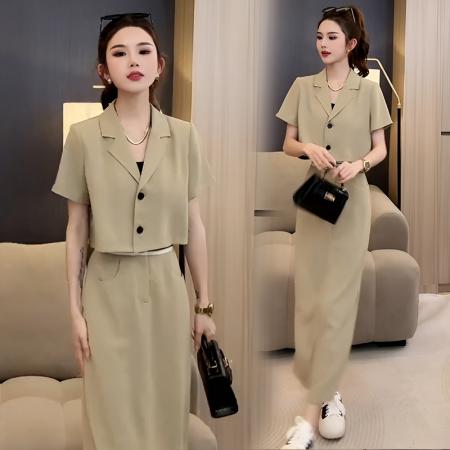 BY10479# 夏装搭配一整套女新款气质西装短外套休闲阔腿裤两件套 服裝批發女裝批發服飾貨源