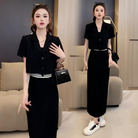 BY10479# 夏装搭配一整套女新款气质西装短外套休闲阔腿裤两件套 服裝批發女裝批發服飾貨源
