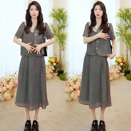 BY10480# 休闲套装裙女夏季新款小个子洋气减龄短袖半身裙两件套 服裝批發女裝批發服飾貨源