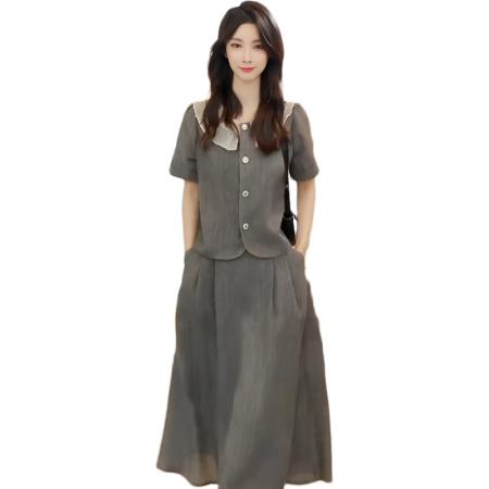 BY10480# 休闲套装裙女夏季新款小个子洋气减龄短袖半身裙两件套 服裝批發女裝批發服飾貨源