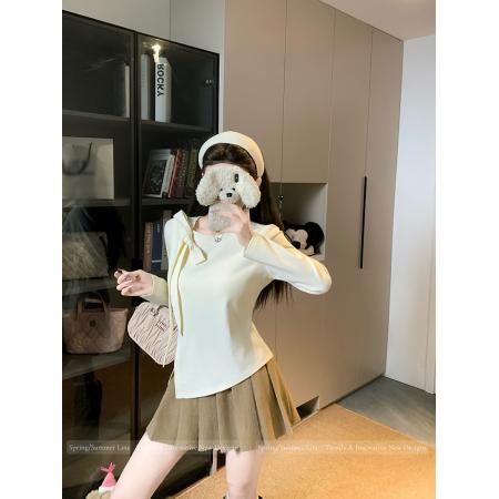 BY10482# 春装新款胖mm大码女时尚纯欲方领立体蝴蝶结开叉长袖上衣 服裝批發女裝批發服飾貨源