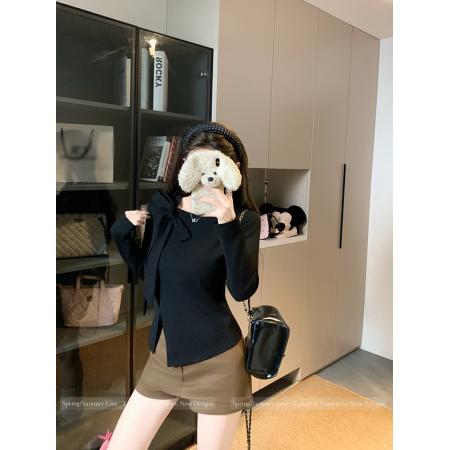 BY10482# 春装新款胖mm大码女时尚纯欲方领立体蝴蝶结开叉长袖上衣 服裝批發女裝批發服飾貨源