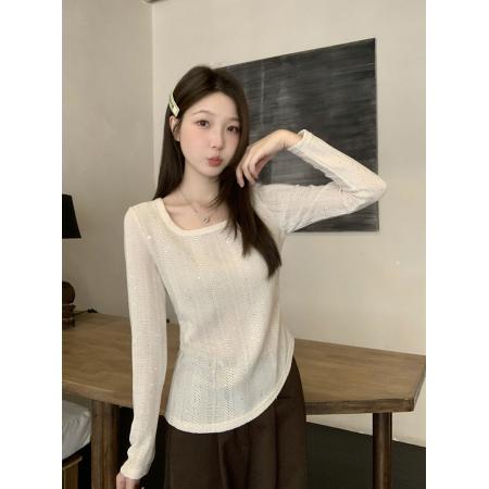 BY10484# 春装新款胖mm大码女高级感纯欲亮闪闪不规则长袖上衣 服裝批發女裝批發服飾貨源